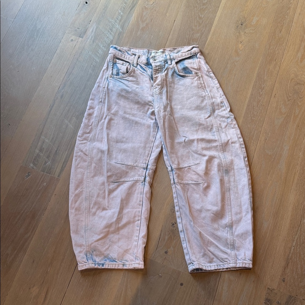 We The Free Pink Distressed Barrel Jeans